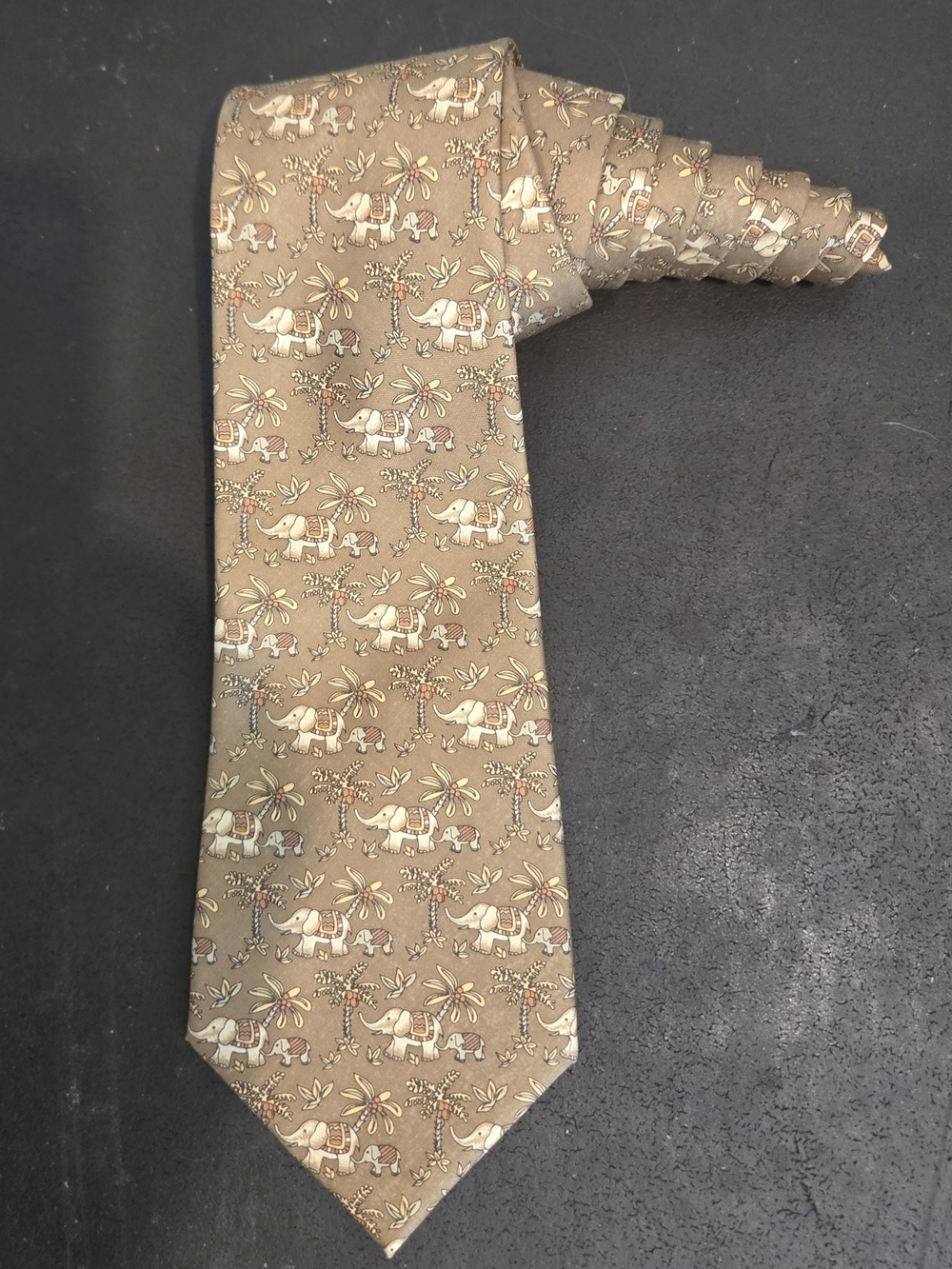 Jim Thompson Tan/Gold Elephant Pattern Silk Tie